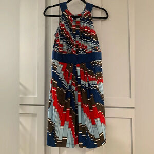 BCBG Maxazria Red White‎ and Blue Geometric Halter Dress Packable